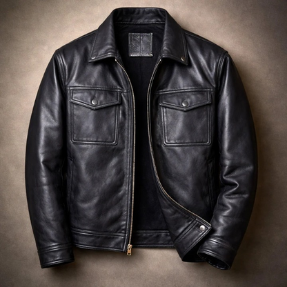 Veste en cuir coupe décontractée et fermeture zippée