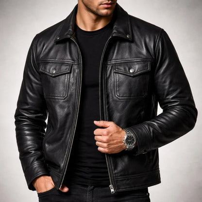Veste en cuir coupe décontractée et fermeture zippée