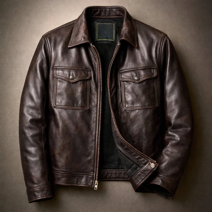 Veste en cuir coupe décontractée et fermeture zippée